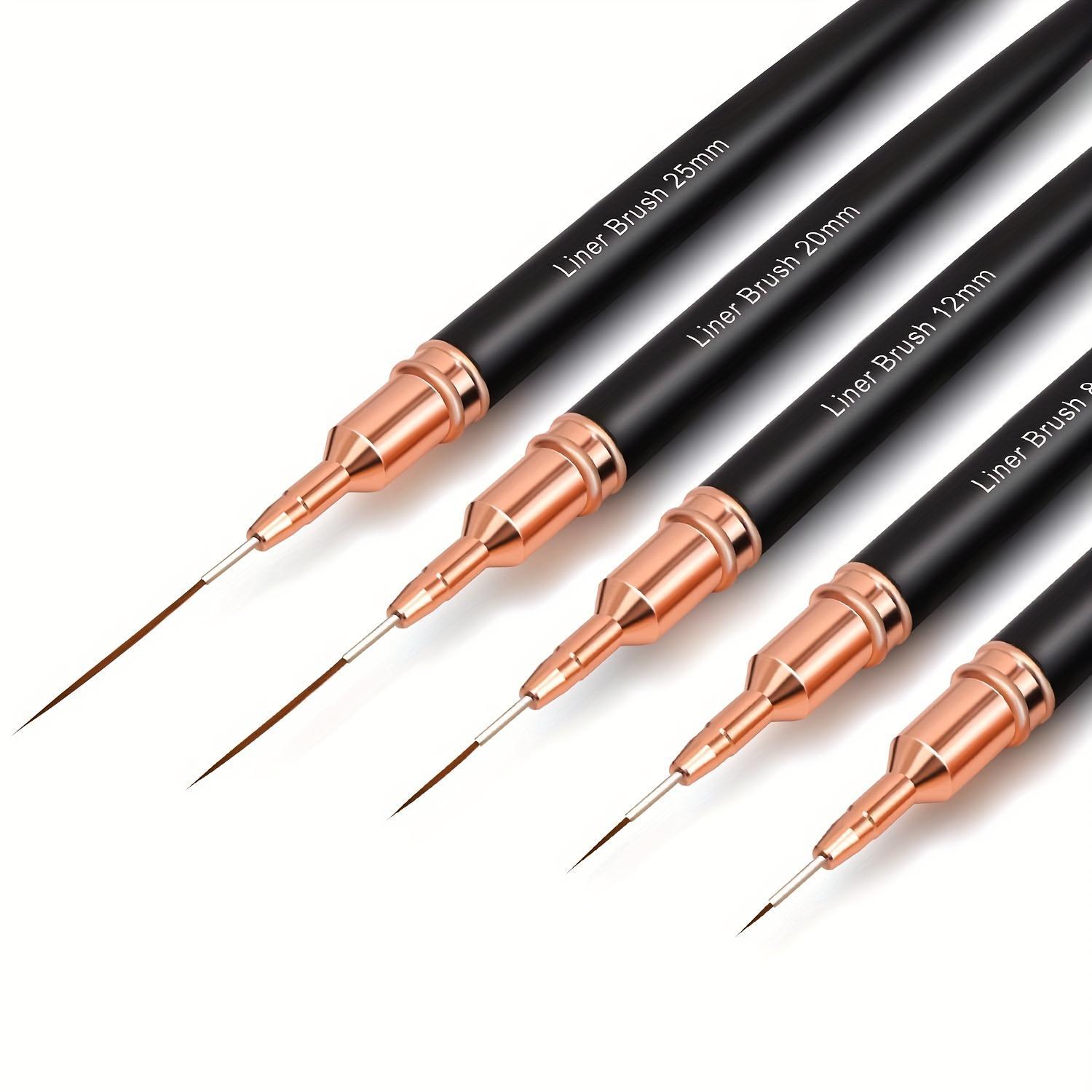 5pcs/set Black Fine Nail Art Brush Set, Including 4/8/12/20/25mm Nail Art Brushes, Professional Manicure Brush Nail Art Design Tools for Women & Girls,  Nail Supplies