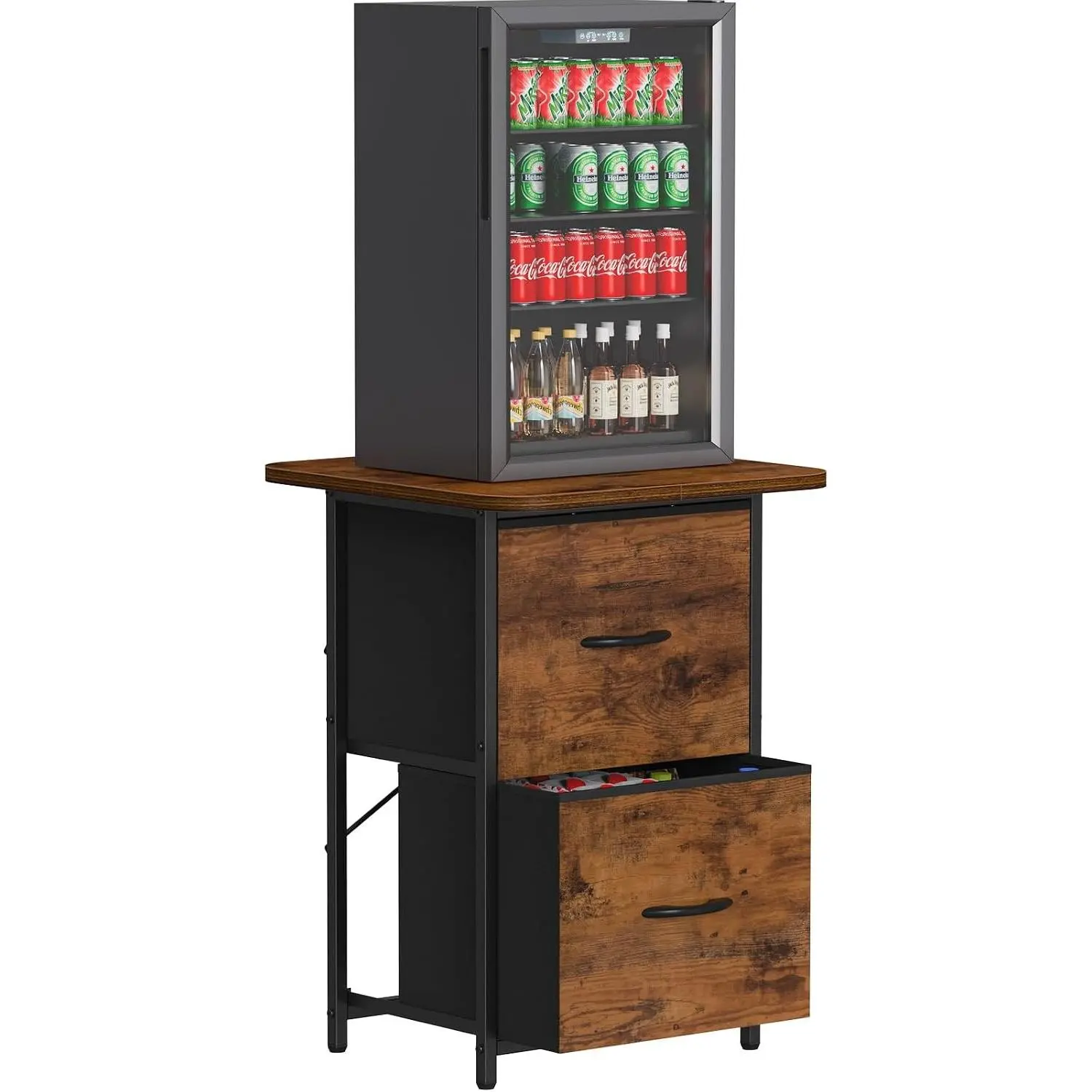 Mini Fridge Stand with Storage, Mini Fridge Cabinet Small Refrigerator Table Stand with Drawers, Heavy Duty 220 LBS, Compact Beverage Cooler Rack Shelf for Dorm, Apartment, Office Coffee BarGift.