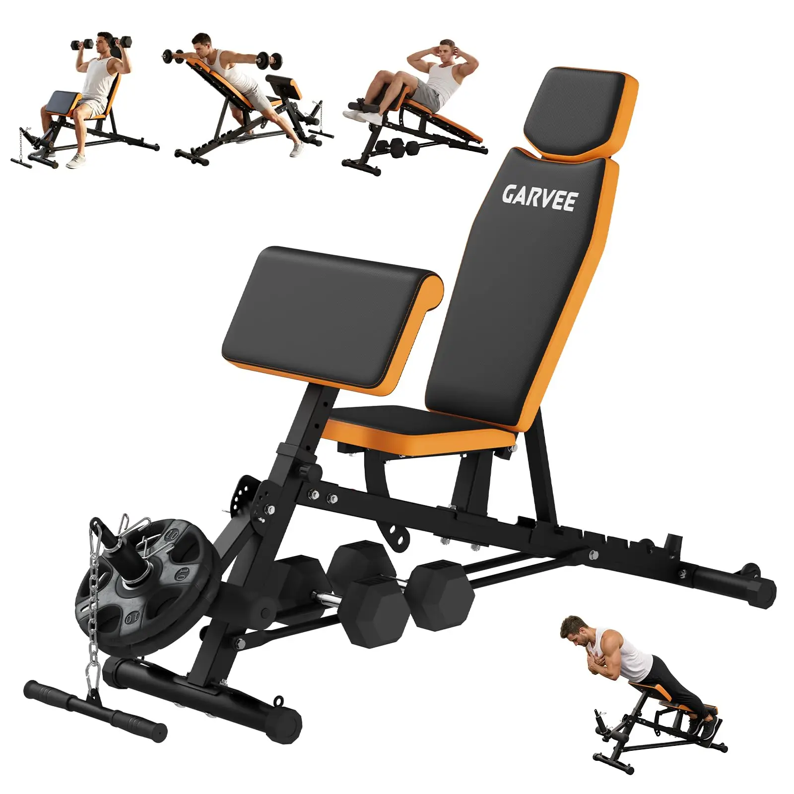 Garvee Adjustable Weight Bench 1000 Lbs with Leg Extension & Preacher Pad
