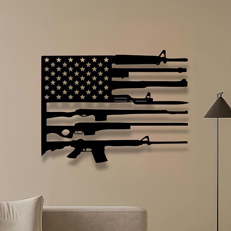 Vintage American Flag & Gunmetal Wall Sculpture – Retro Patriotic Decor for Home, Garage or Patio, Ideal Military Gift for Autumn & New Year