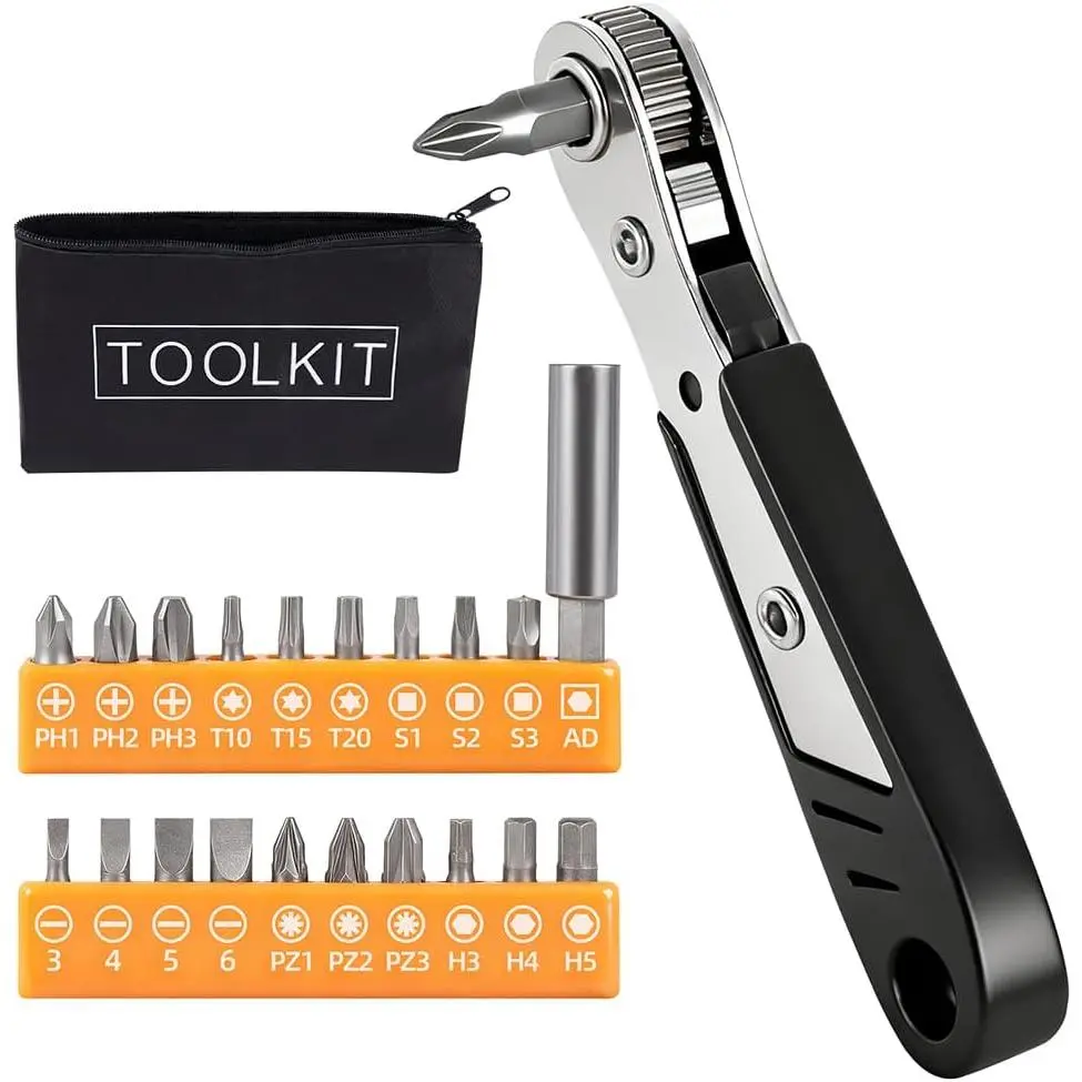 22-in-1 Right Angle Screwdrivers Set, 36- Mini Ratchet , 90? Offset for Tight Spaces, Multi-  Compact for DIY/Repairs, Gifts for Men