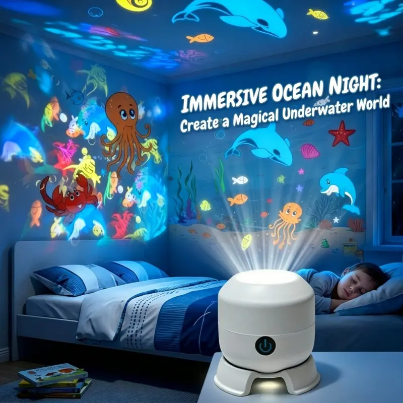 Popular Ocean Rotating Ambient Lamp with 5V USB Cord, No Matching Battery, Dynamic Ocean Projection, Ocean Wave Projector, Night Light Projector, Decor Light for Kids Bedroom & Living Room Indoor Layout