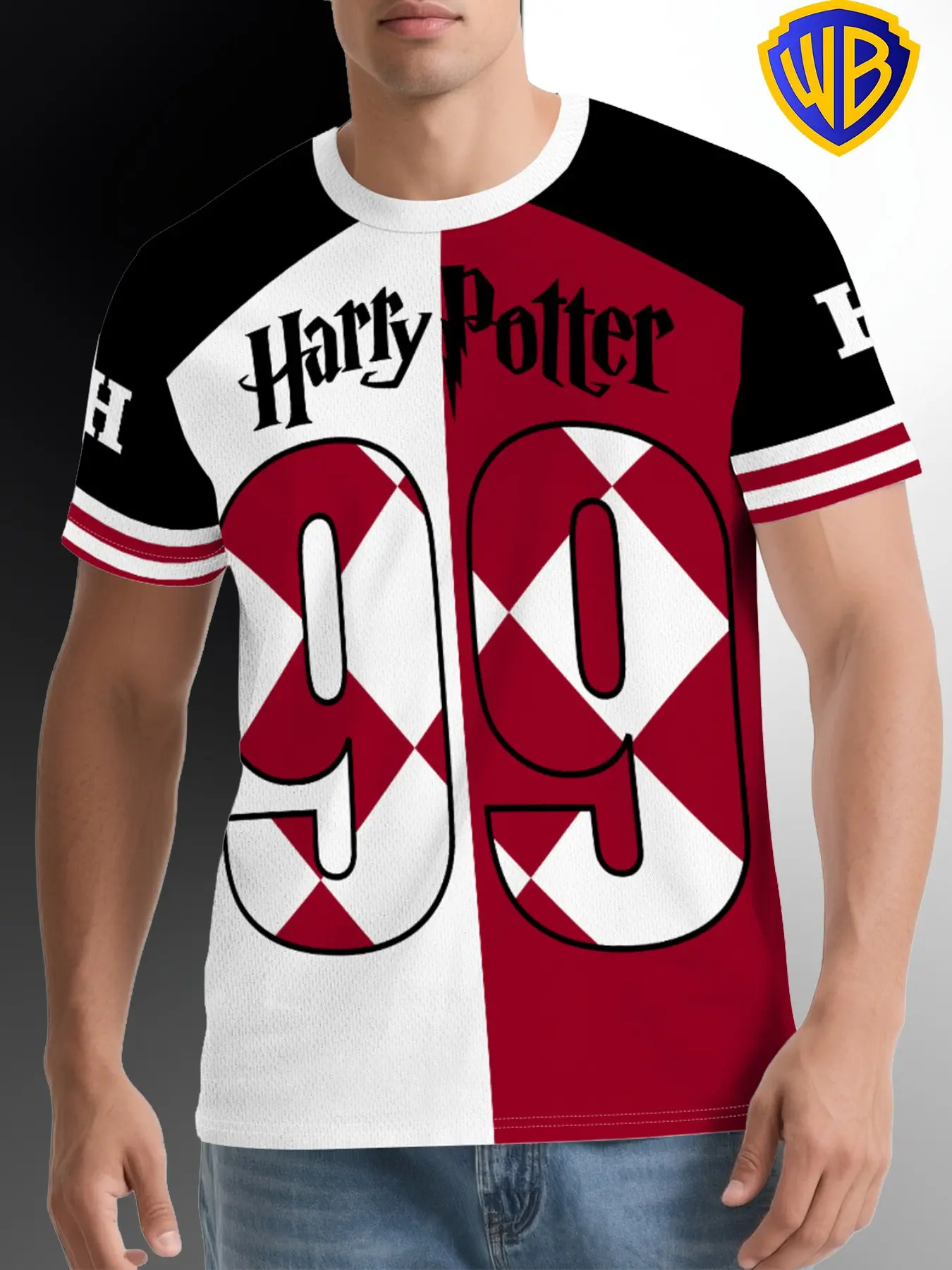 Summer New Warner Collaboration Men's Creative Short Sleeve T-Shirt, Harry Potter Print, Casual Sporty Comfortable Round Neck Pullover