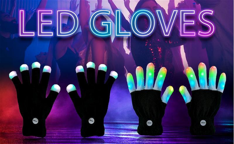LED Gloves Colors Light Show Rave Light Finger Lighting Flashing Glow Mittens Contains 4 batteries light-up finger glove