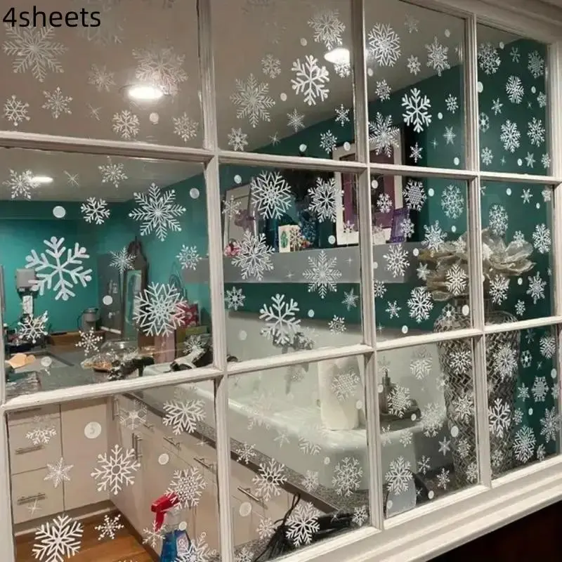 4 Sheets/114 Pieces Snowflake Window Stickers, Static Christmas Winter Door Decor, Home Decoration, Festival Ornament
