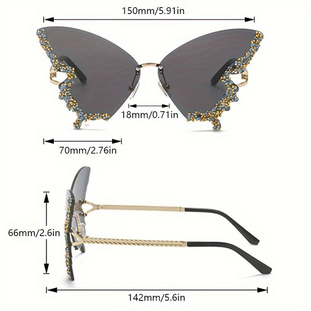 1 Count Rhinestone Decorated Butterfly Design Sunglasses, Durable Material Fashionable Rimless Sunglasses for Women, Elegant All-match Fashion Accessories for Daily Wear, Stylish Glasses, Trendy Styling Sunglasses