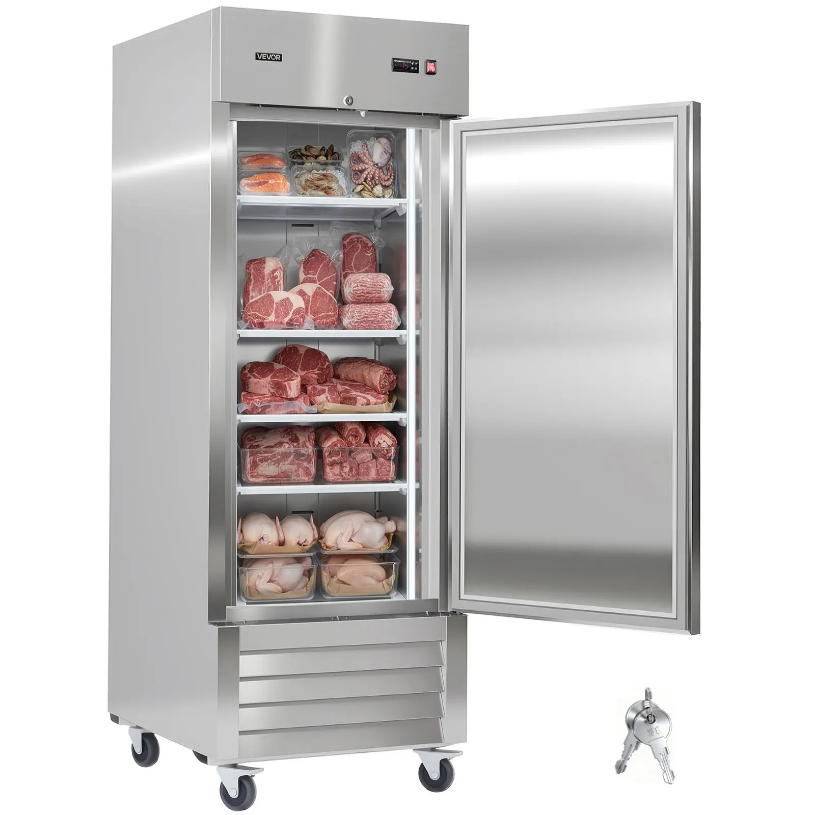 VEVOR Stainless Steel Upright Freezer, 29" Wide 22 Cu. Ft Single Door Commercial Unit with Auto-Defrost, 4 Adjustable Shelves, -11 to 14 Temp Control, LED Light, ETL Certified, 115V AC, Upright Type