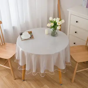 Circular Transparent Edge Tablecloth, Vinyl Waterproof Oil-Resistant Easy-Clean, Ideal for Indoor Outdoor Garden Picnic Camping Party Wedding