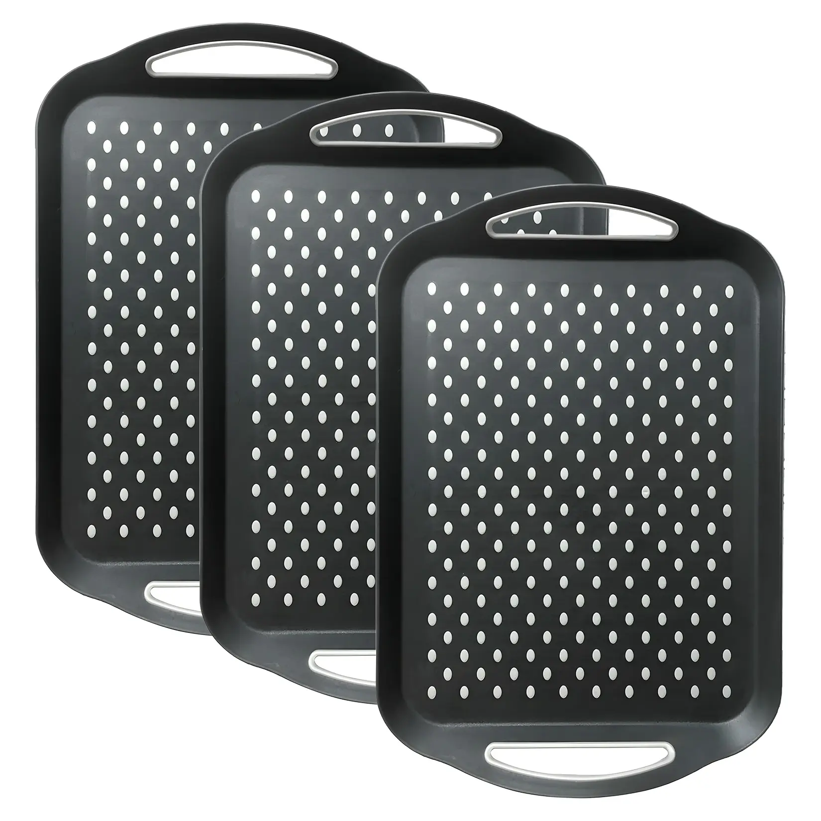 Large Non-Slip Rectangular Serving Tray with Handle, Heavy-Duty PP TPR Blend Breakfast Lap Tray, Stackable Storage, Ergonomic Grip, Black Modern Kitchenware for Party Dining Home Use