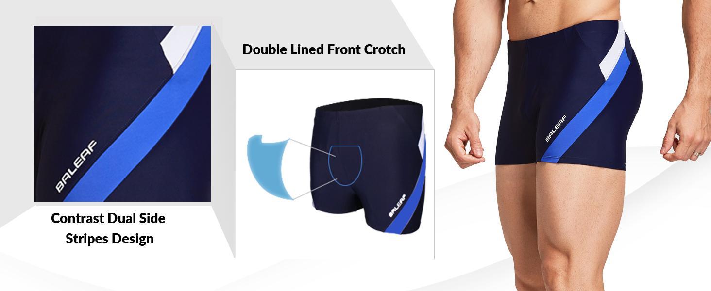 BALEAF Men's Square Leg Swim Jammers Athletic Durable Splice Swimsuit for Lap Swimming and Team Training