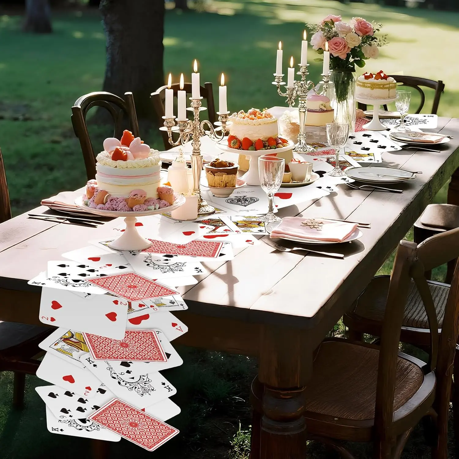 1 Pcs Wonderland Tea Party Decoration 12 × 72 Inches Poker Linen Table Runner Wonderland Decorations for Game Playing Birthday Halloween Party Favor Decoration
