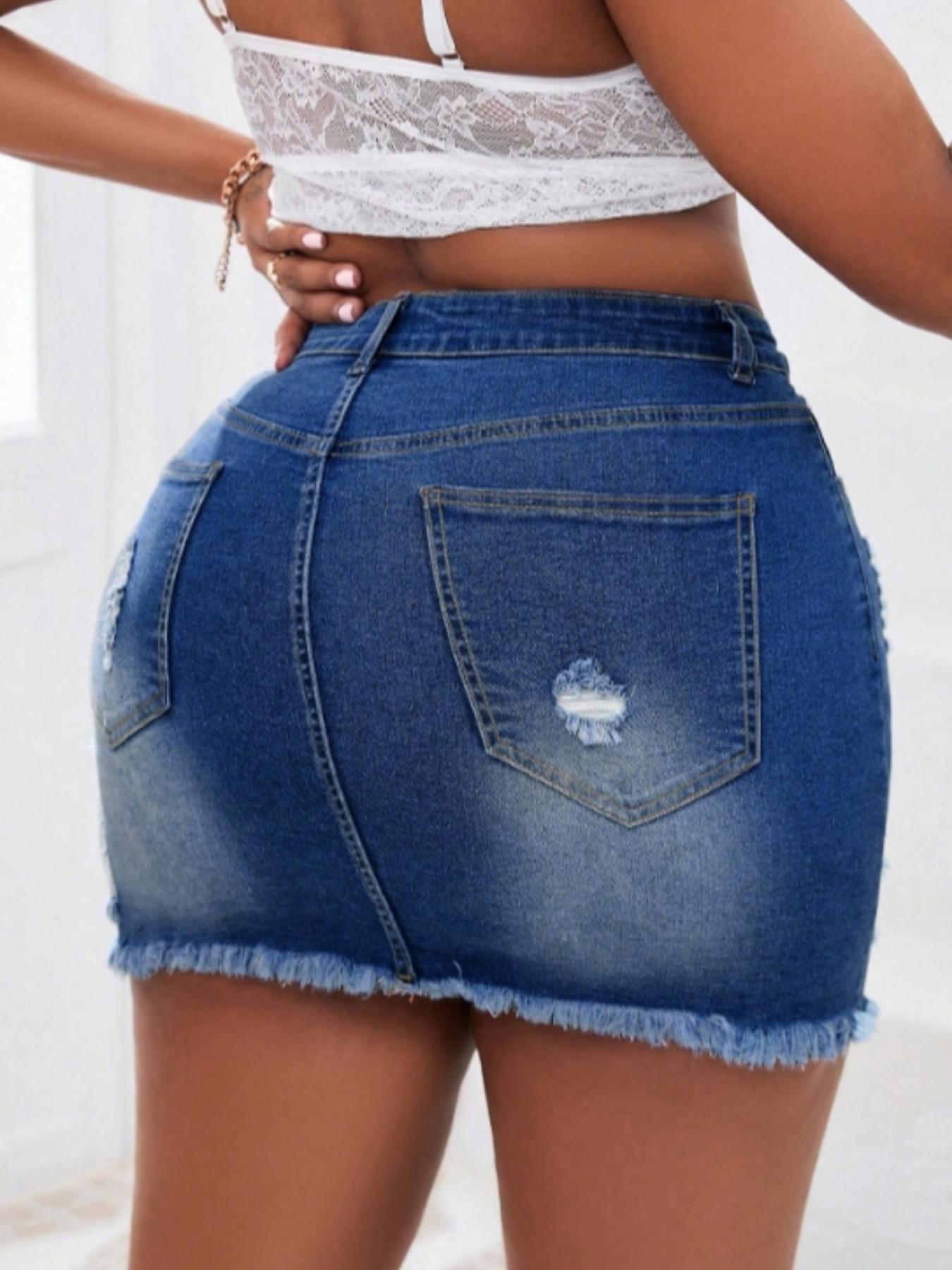 Women's Distressed Fit Denim Skirt, Fashion Casual Ripped Short Skirt with Button for Daily Outdoor Wear, Micro Skirt, Ladies Bottoms for Summer