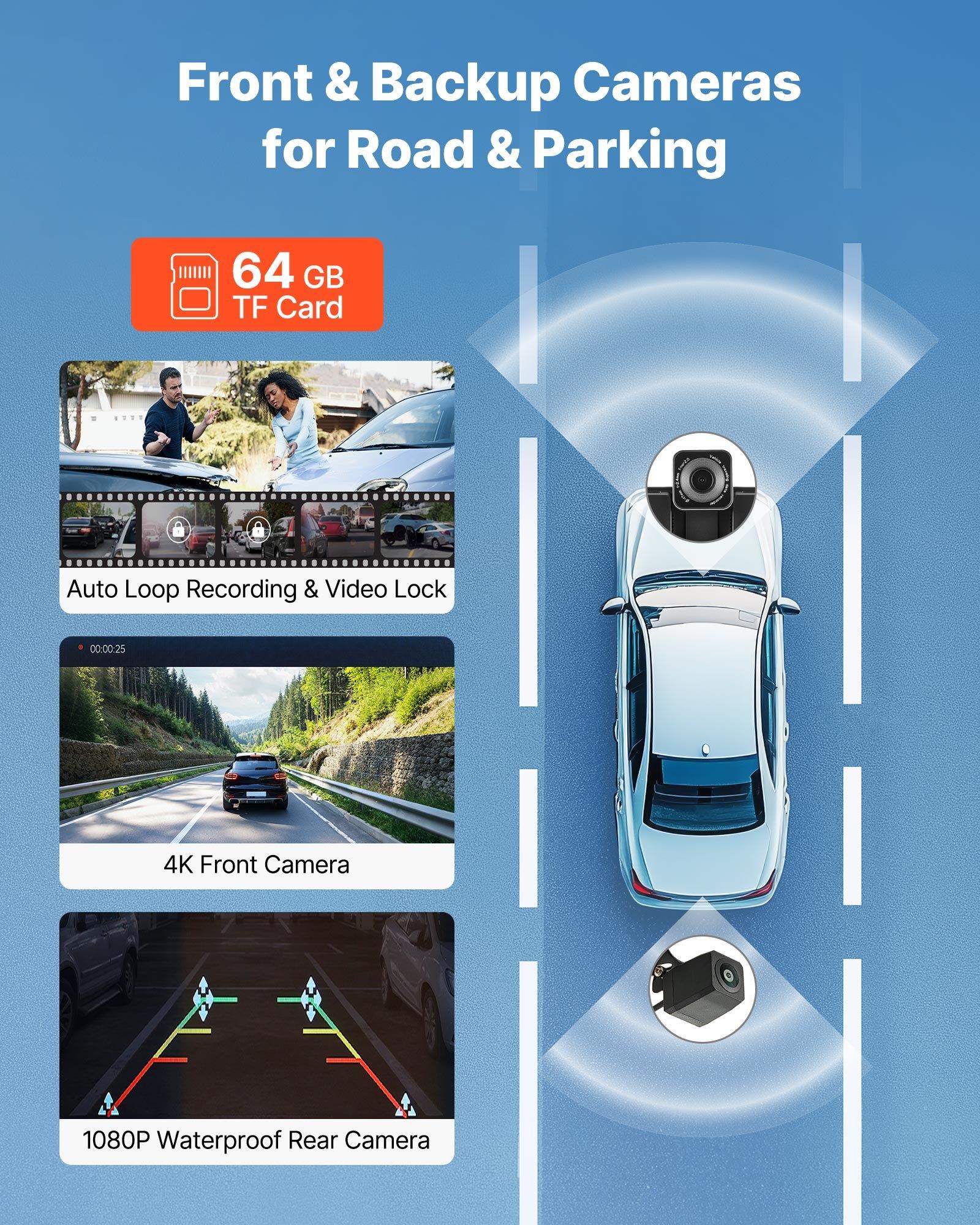 VEVOR Wireless Car Stereo, 10-Inch HD Portable Radio Touch Screen with Apple CarPlay and Android Auto, CarPlay Screen with Front & Backup Cameras, Voice Control, Mirror Link, Bluetooth, GPS Navigation