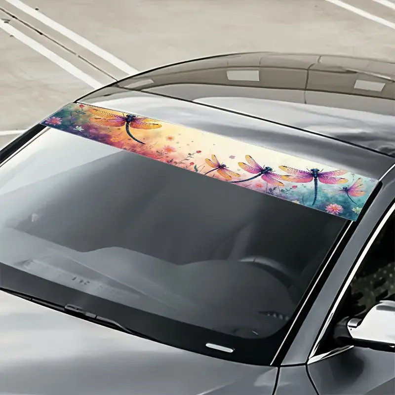 1pc a Colorful Dragonfly And Flower Design Windshield Sticker, Striking Full Front Auto Decal That Is Waterproof And Scratch-Resistant, Suitable for All Car Models
