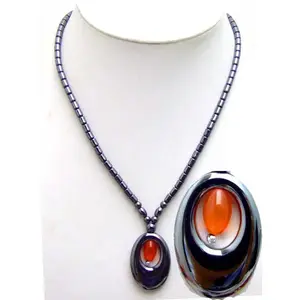 Qingmos Natural Black 20*30mm Oval Hematite Pendant Necklace for Women with Blue Opal Necklace 18" Chokers Fine Jewelry nec5615