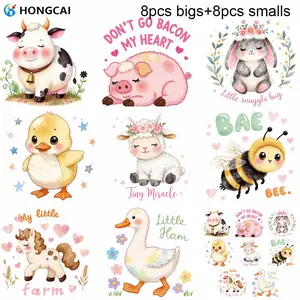 16 Pieces Farm Animal Heat Transfer Stickers, Cute Cartoon Patterns, DIY Decoration, Kids' T-Shirts & Hoodies, Craft Supplies