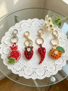 Handmade Beaded Water Drill Fruit Keychain, Pomegranate Strawberry Chili Bead Pendant, Fresh Fruit Style Bag Charm