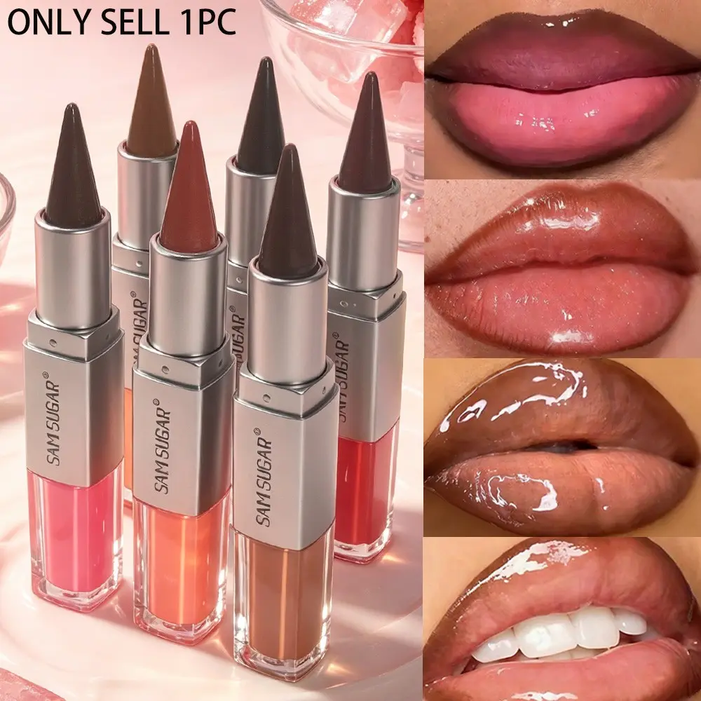 Double head mirror lip gloss lipliner, two in one gloss lip gloss, velvet matte lip liner, Lipstick, Gloss Balm