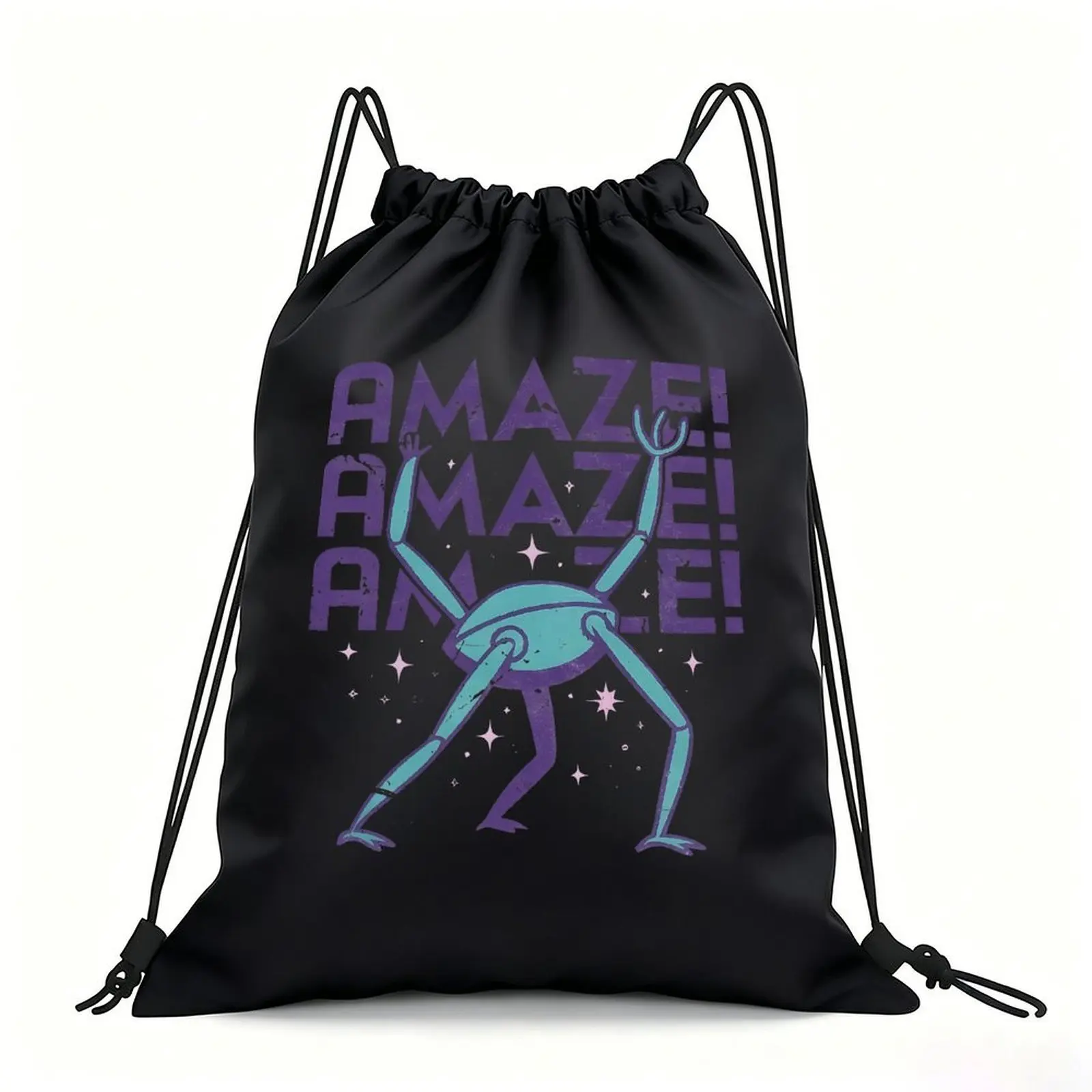 Portable Drawstring Sack Bag with Custom Graphic Print, Waterproof Polyester String Backpack for Gym Workout Swimming Hiking