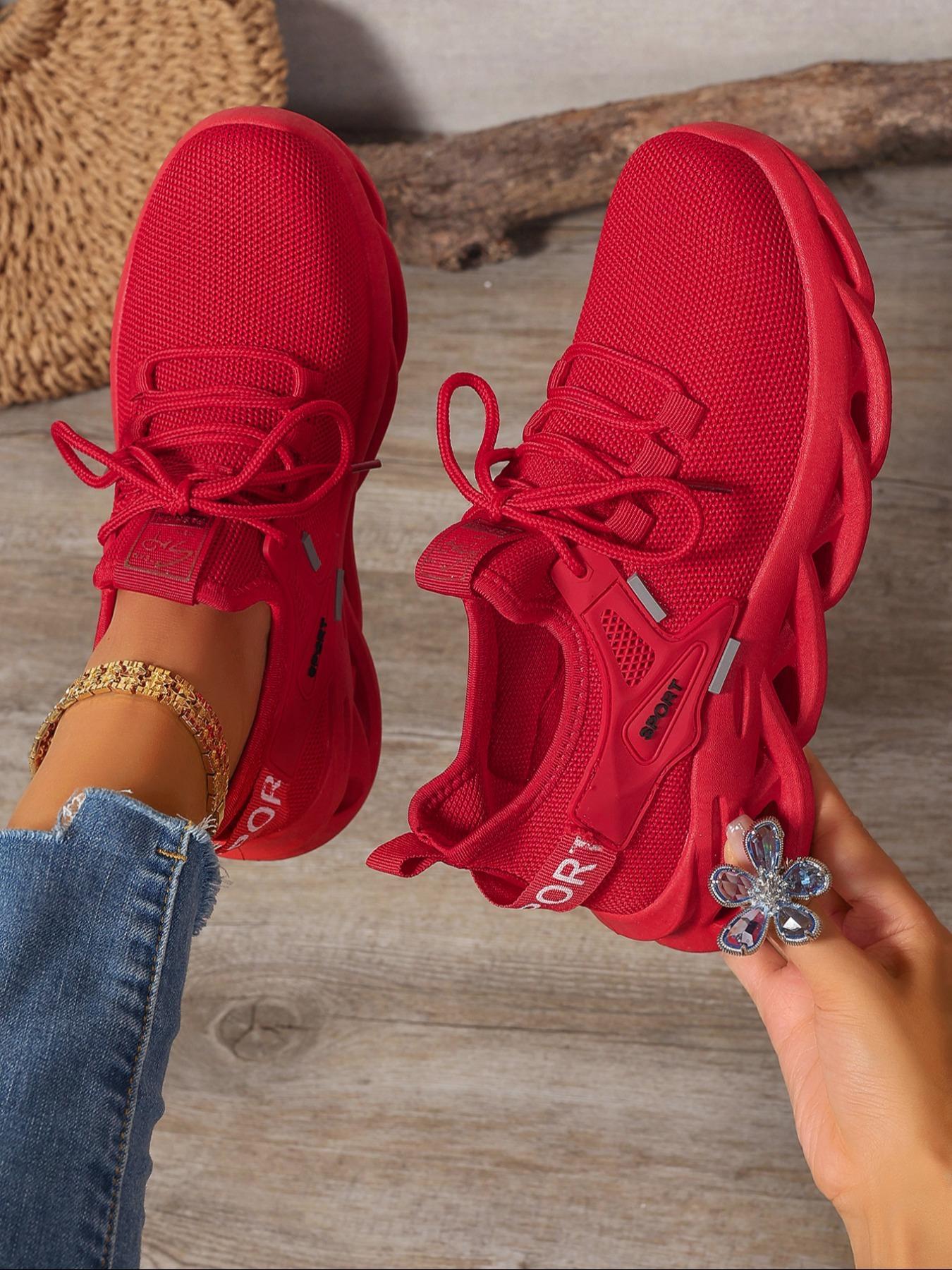 Women's Fashionable Lace Up Low Top Blade Soles Sneakers, Casual Comfortable Breathable Sports Running Shoes, All-match Basic Shoes for Daily Wear, Knitted Running Shoes