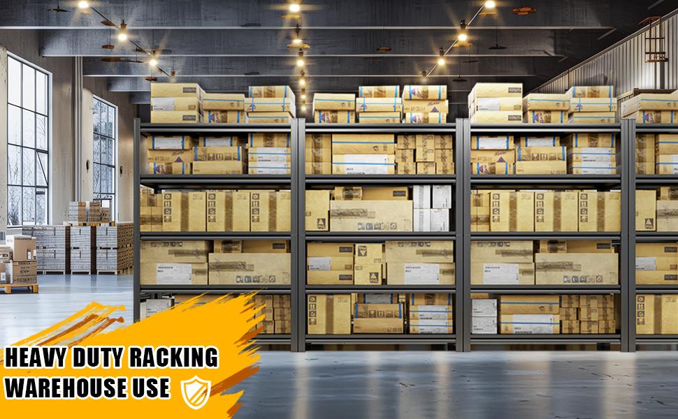 Heavy-Duty Adjustable and Demountable Metal Shelving Units - Boltless Assembly Garage Storage Racks with Fencing, Suitable for Warehouses, Basements, and Workshops - Shelving System, Easy to Use, Practical Shelving