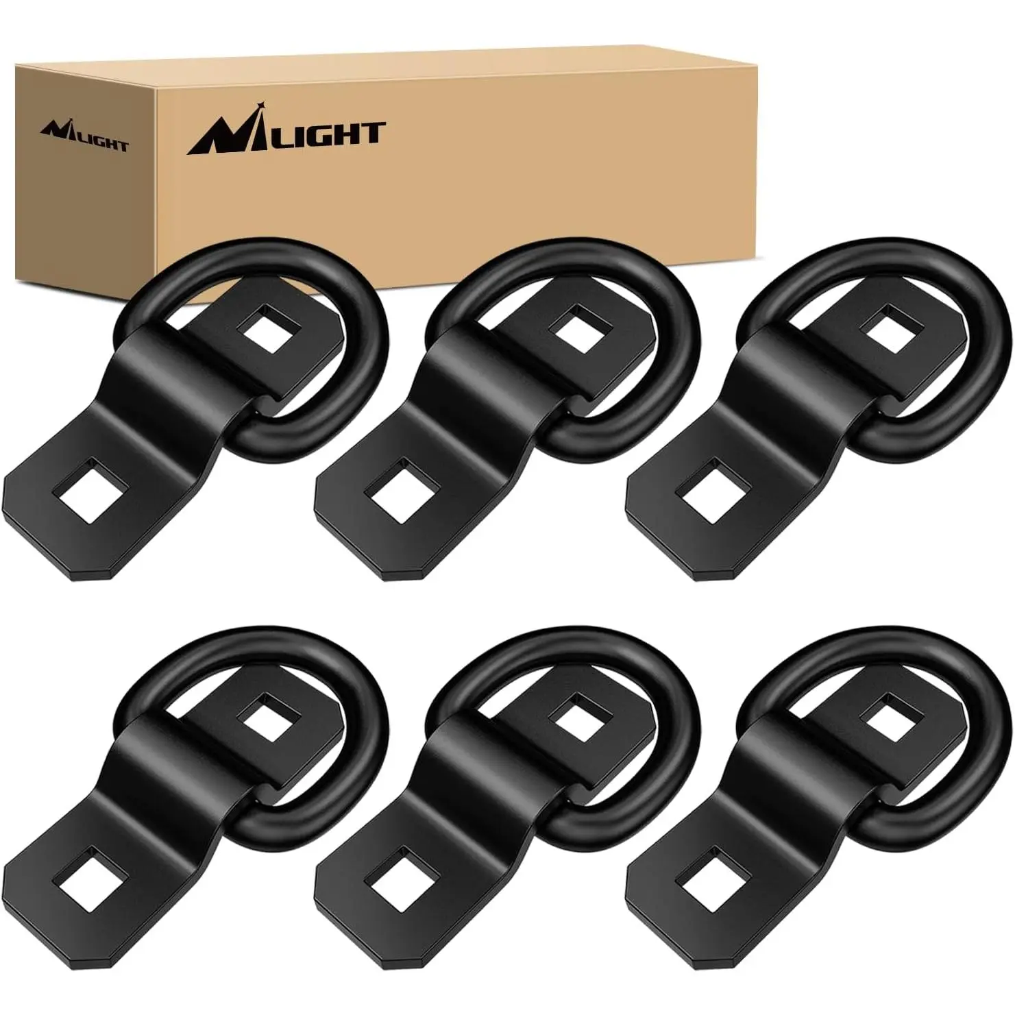 Nilight 6Pcs 3/8" D-Rings Heavy Duty Truck Tie Down Anchors - Steel Construction, 6000-lb Capacity Hooks for Trucks, Trailers, RVs, Black, 6000-Pound Capacity
