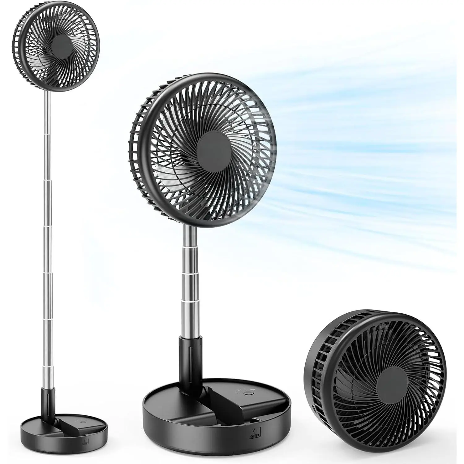 X8-Lite Portable Fan, 7200mAh   Rechargeable,USB Desk Floor Fan with Remote, Foldable Telescopic Fan for  Bedroom Sleeping Office Camping Travel, 7.7" (Non-Oscillating, Black)