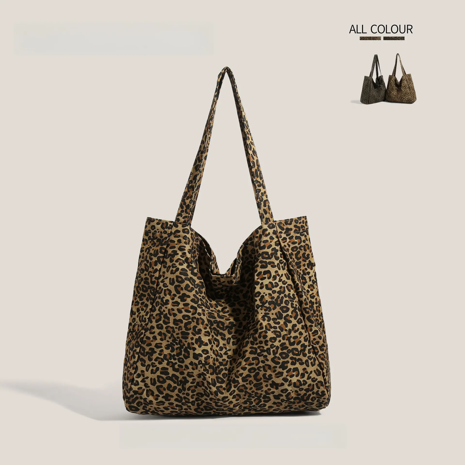 Niche Leopard Print Canvas Tote Bag for Women, 2026 New Lazy Style Shoulder Bag, Spacious Daily Shopping Bag Commute Handbag