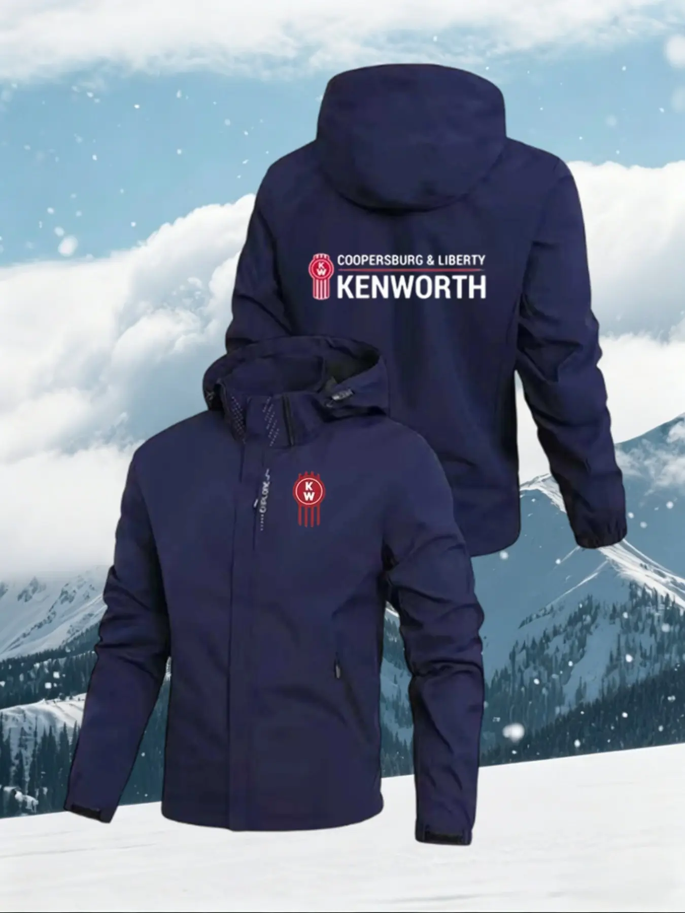 Kenworth Coopersburg & Liberty Men's Hooded Jacket, Geometric Pattern, Loose-Fitting, All Seasons, Outdoor Windproof Coat