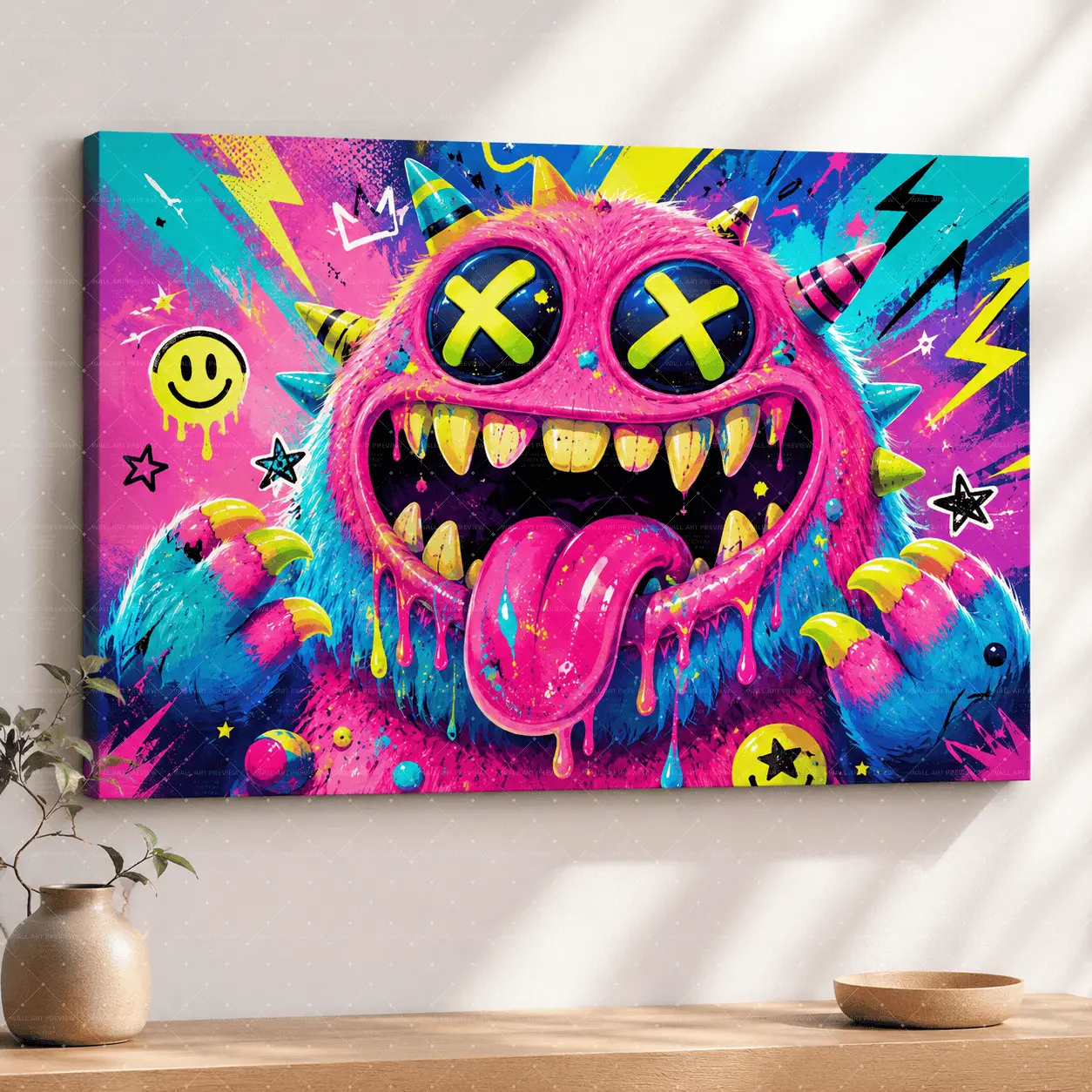 "Neon Monster Graffiti Canvas Art| Pink Blue Y2K Print, Aesthetic Teen Room Decor, Punk Indie Statement Poster Gift",wall decor,poster.