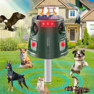 Outdoor 360° Infrared Motion Sensor Ultrasonic Animal Repeller, Flame Light Alarm Multi-Mode Adjustable Rodent Snake Bird Deterrent Device