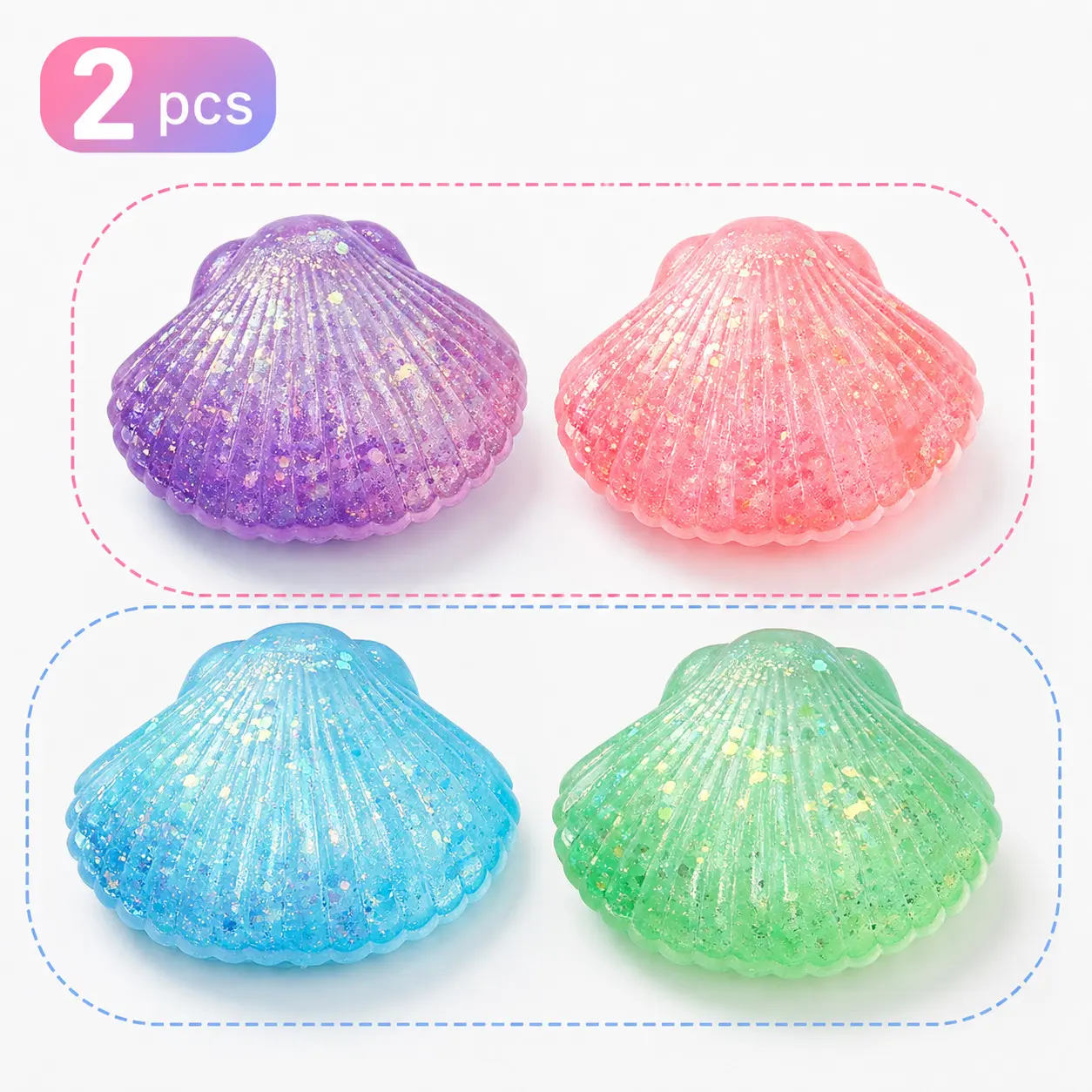 2 pcs Sea Shell Squishys Toy, Glitter Squishys Outer Shell Marine Shells Stress Ball Oceans Shells Squeeze Balls for Adults Slow Rise Squeeze Toy Stretchy Fidgets Toys for Party Favor