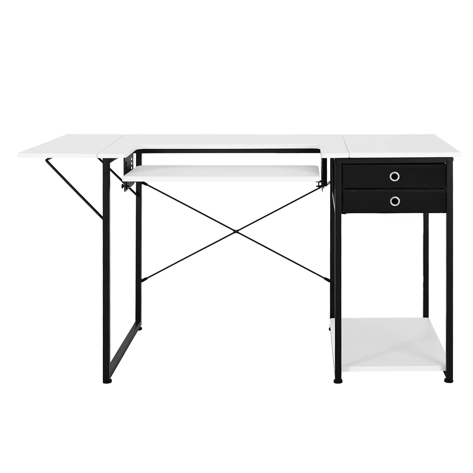 Folding Rectangular Sewing Table with Height-Adjustable Lift Platform, Expandable Side Shelf, Ample Storage Space, Multi-Functional Home Computer Desk (Home Improvement & Building Supplies)