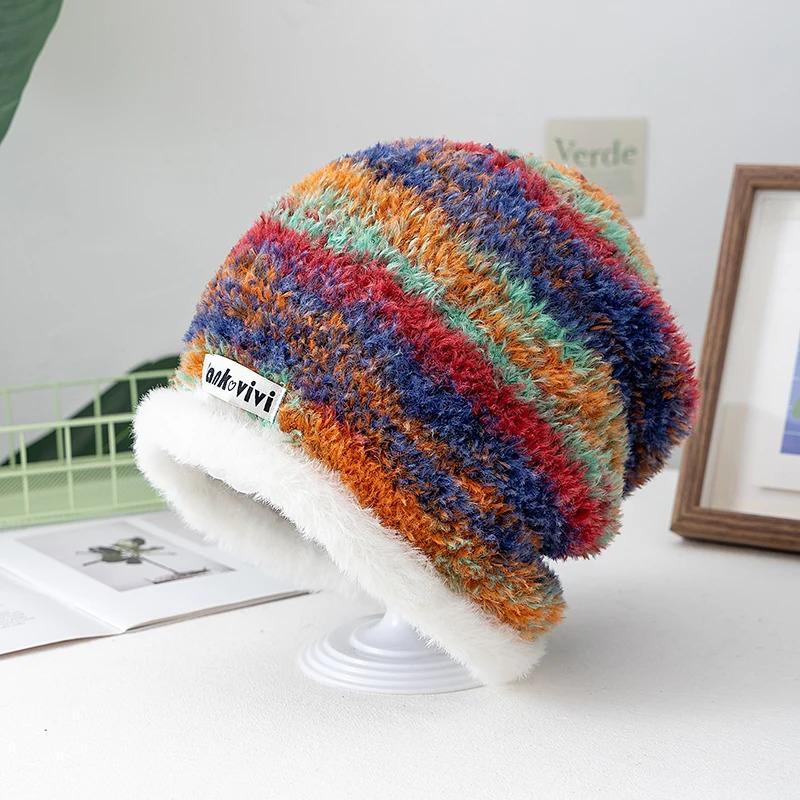 Hot Sale Loose Chic Hat Lazy Style Gradient Beanie Hat Fashion Winter Hats For Women Streetwear Multicolour Warm Hats For Girl