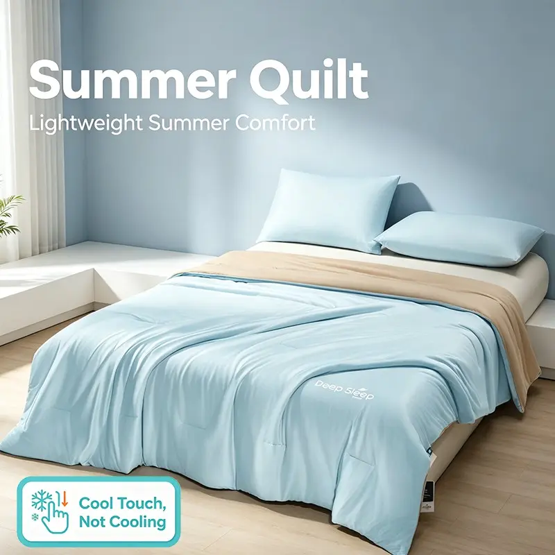 Trendy Smooth Cool-Feel Summer Comforter, Thin Lightweight Heat Dissipating Fabric, Dual-Color Design Bed Cover for Modern Bedroom Decor