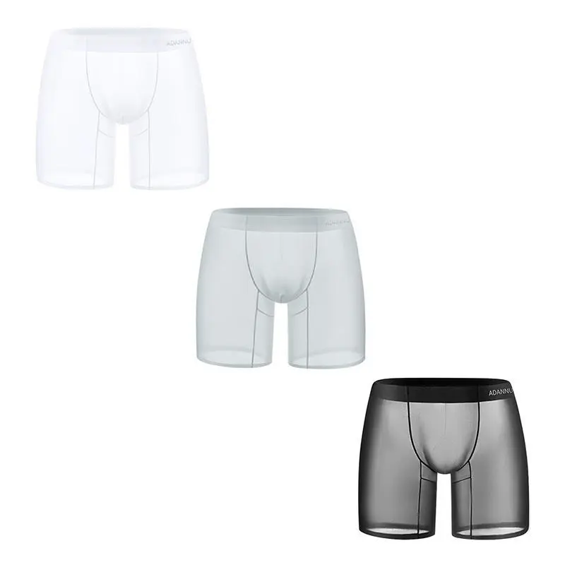 3 PCS ADANNU Ice Silk Transparent Boxers For Men See Through Male Underpants Seamless Underwear Ultra-thin Boxer Shorts