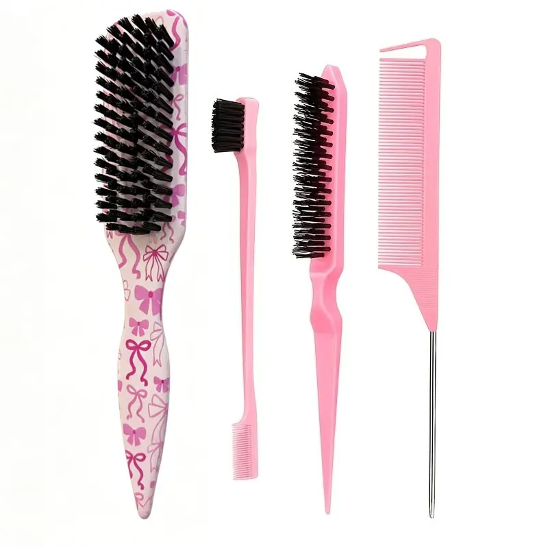 4pcs Set Slick Back Hair Brush, Smoothing Brush for Flyaways, Frizz Control, Sleek Ponytail, Buns, Edge Hair Control, Styling Accessories for Women