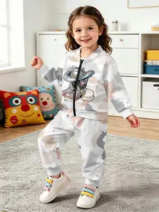 Ink-wash western boot print casual zip-up jacket and long pants set for baby girls, adorable casual wear for infant girls suitable for daily wear and outdoor activities, an ideal gift for babies