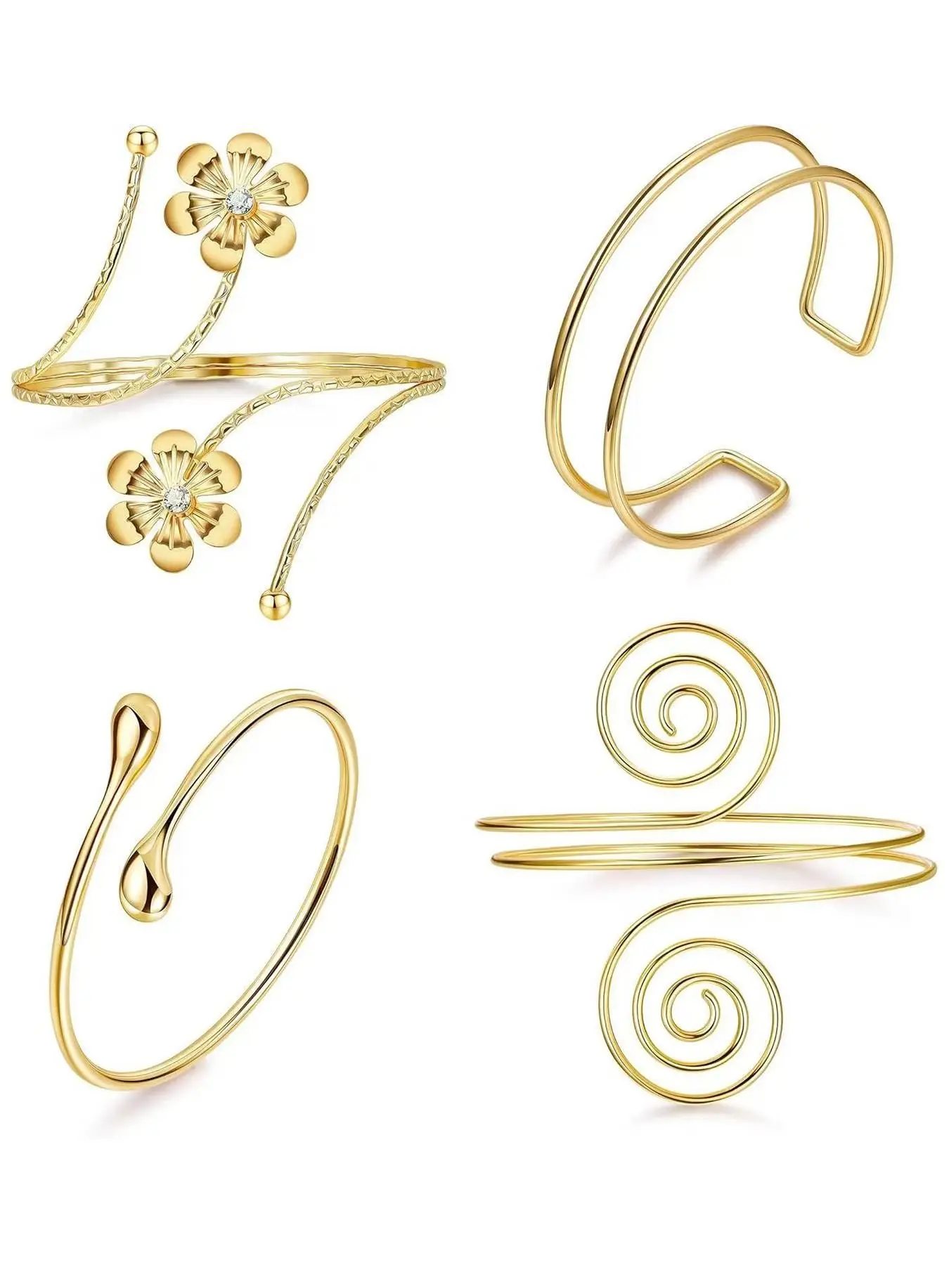 4pcs Upper Arm Cuff for Women, Open Adjustable Arm Bracelets Jewelry, Minimalist Coil Arm Armband Set, Fashionable Accessory for Daily Wear