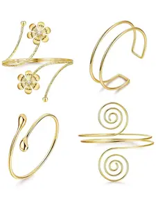 4pcs Upper Arm Cuff for Women, Open Adjustable Arm Bracelets, Minimalist Coil Arm Armband Set, Fashionable Accessory for Daily Wear