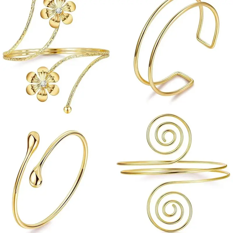 4pcs Upper Arm Cuff Bangle Set for Women, Open Adjustable Arm Bracelets Jewelry, Bangles Set, Minimalist Coil Arm Armband Set, Fashionable Accessory for Daily Wear