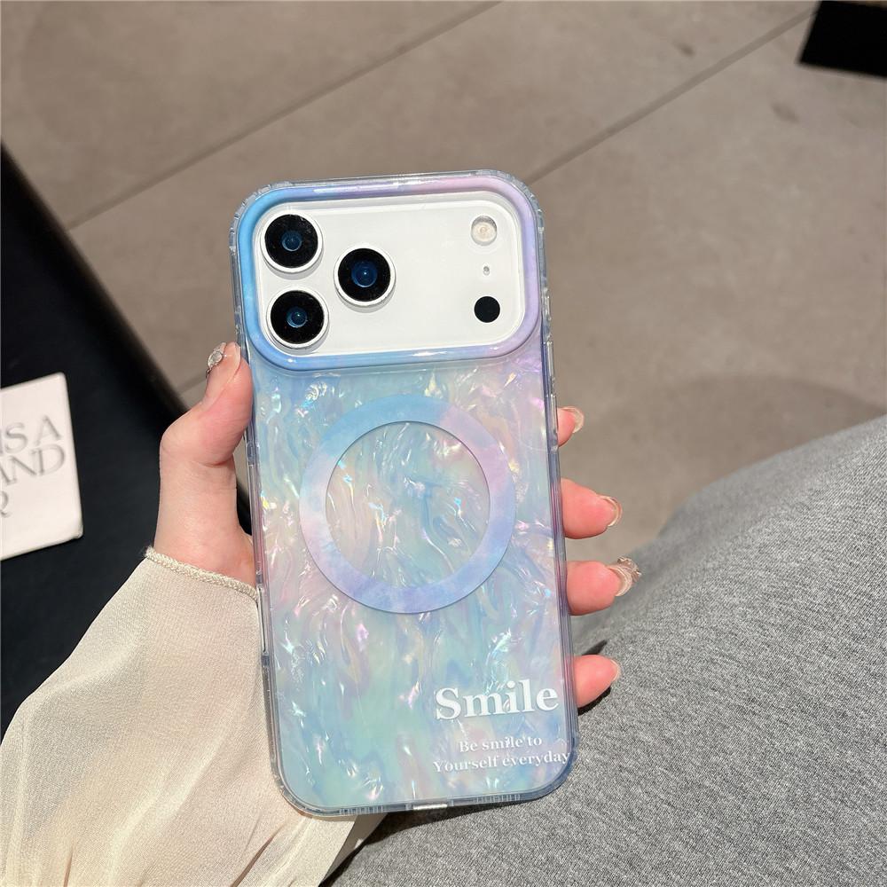 Cute Gradient Shell Pattern iPhone Case, Magnetic Kickstand, Shockproof, Compatible with iPhone 17 Series, Trendy Aesthetic for Women