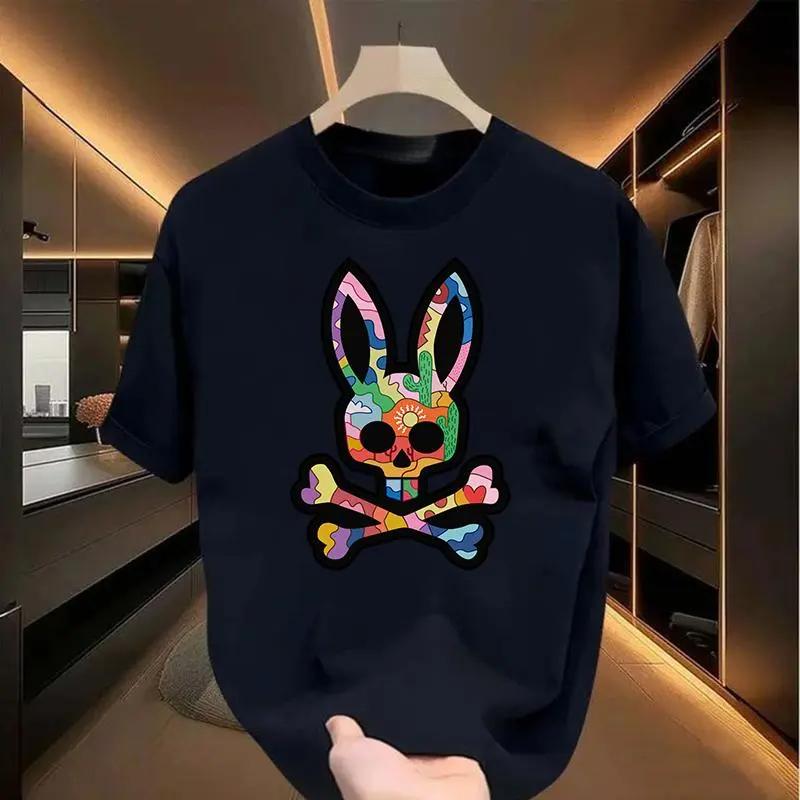 Bone pattern T-shirt, rabbit design, hip-hop style, unisex, men's short-sleeve round-neck street style T-shirt, suitable for spring and summer, casual wear, rock round-neck summer pattern top, street clothing