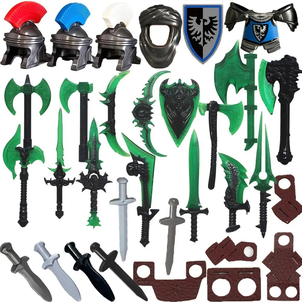 Medieval Military Building Blocks Set - Environmentally Friendly DIY Building Model Castle Kit with Knight Soldiers, Sword, Bow, Crossbow, Helmet, Spear, Accessory Stand for Classic Novelty Play, Vivid Colors