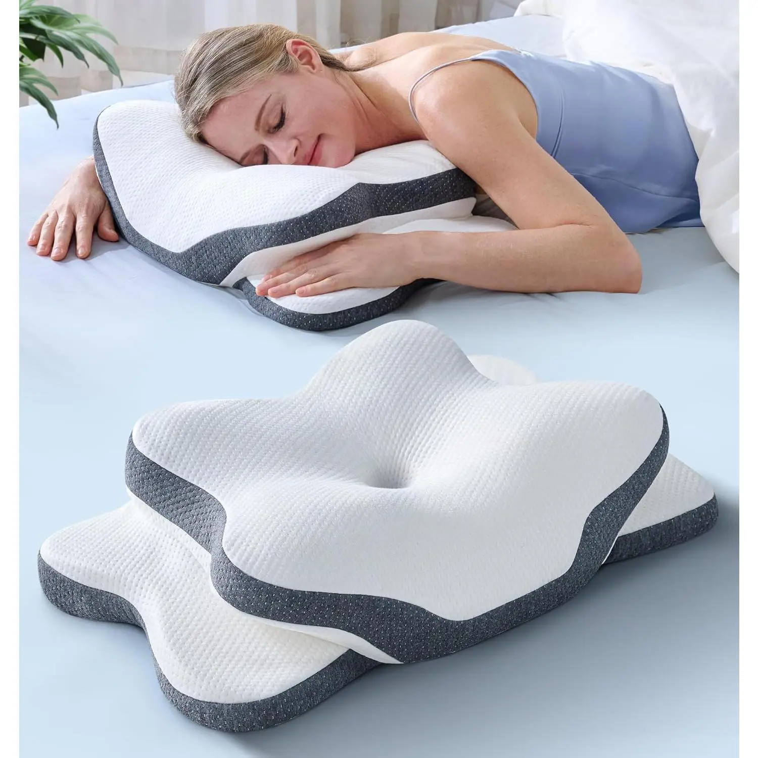 5X Pain Relief Cervical Neck Pillow for Neck Support, Ergonomic Cooling Side Sleeper Pillow for Sleeping, Odorless Contour Memory Foam Pillows, Orthopedic Bed Pillow for Side Back Stomach Sleeper