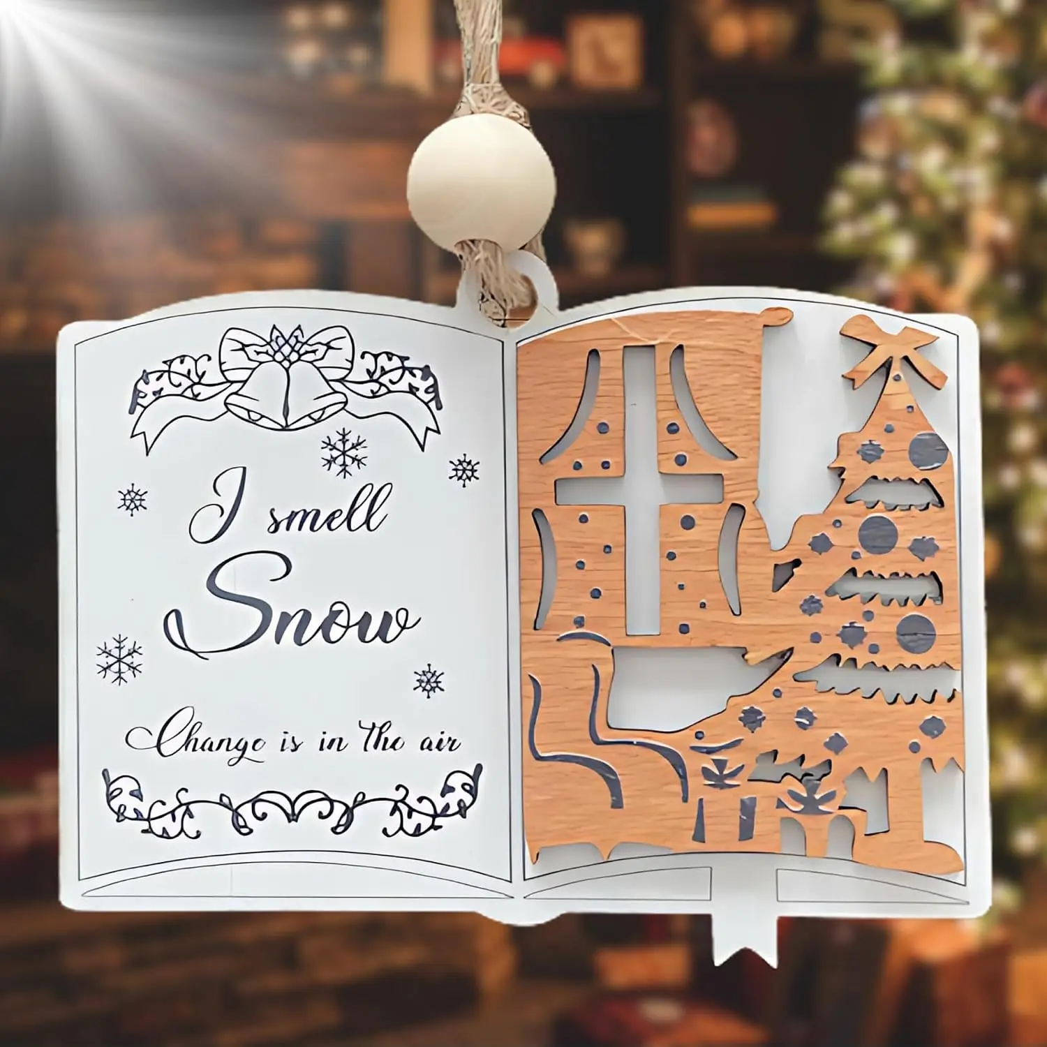 Nativity Ornament - I Smell Snow, Rustic  Christmas Decorations with Raised Wooden Details, Religious Holiday Decor,  for  and Family