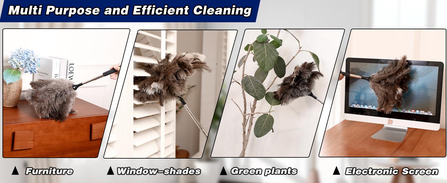 Extendable Ostrich Feather Duster-40 inches Fluffy Long Handle Reusable Feather Duster For Cleaning Ceiling Fan,Pendant lamp, High Ceiling, Blinds, Furniture