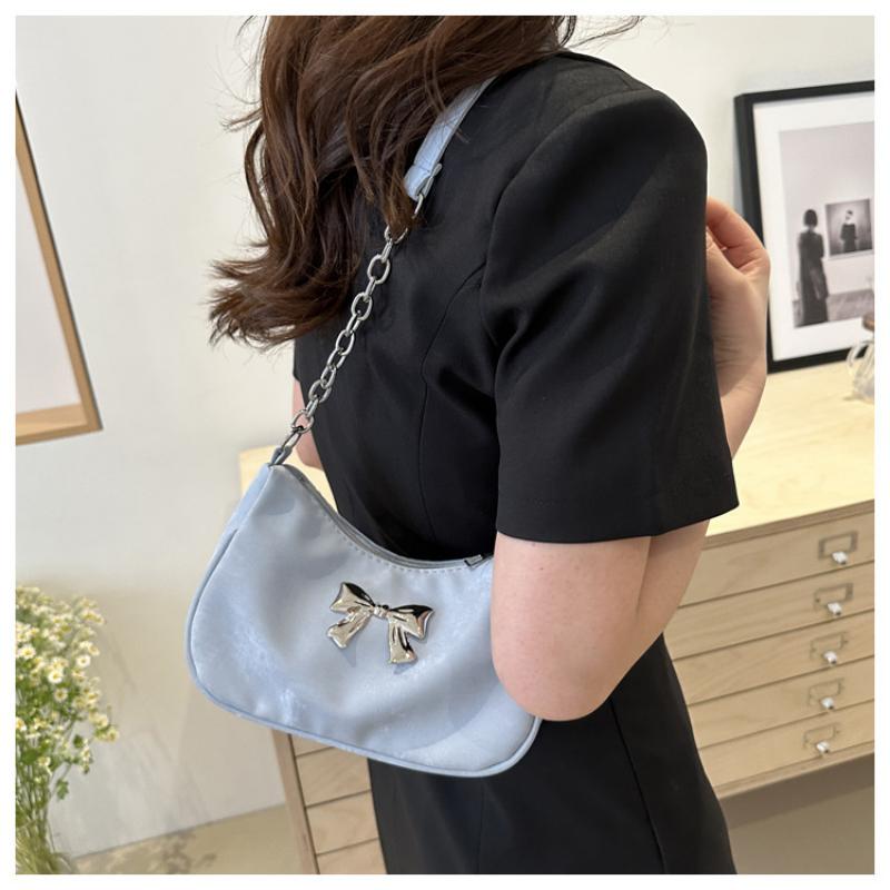 Sweet Little Fresh Bow Handbag Women Korean Armpit Crossbody Bag Chain Shoulder