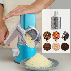 With 3 Stainless Steel Rotary Cheese Grater Handheld Vegetable Slicer  Drum Blades for Vegetables Cheese Carrots Nuts Blue