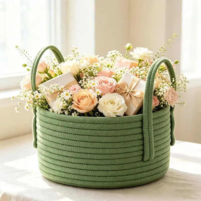 Elegant Handmade Woven Flower Basket, Valentine's Day Gift, Wedding Favor, Floral Arrangement Basket, Spring Photography Decor, Lightweight & Aesthetic